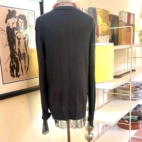 Chan Luu,Luxury Elegant Rich Gray Cardigan Sweater w/Lace Hem, Perfect, Size M - Picture 4 of 10